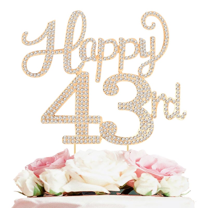 LASKYER Happy 43rd Birthday Decorations,43rd Birthday Gold Rhinestone Cake Topper - Cheers to 43 Years Old Bday Party Metal Sparkly Cake Centerpieces Sign. - Image 1